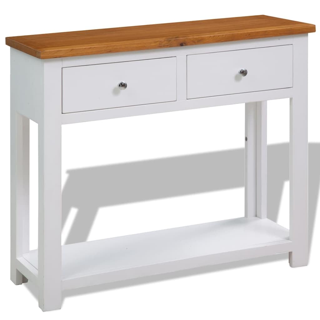 Solid Oak Wood Console Table with 2 Drawers P699