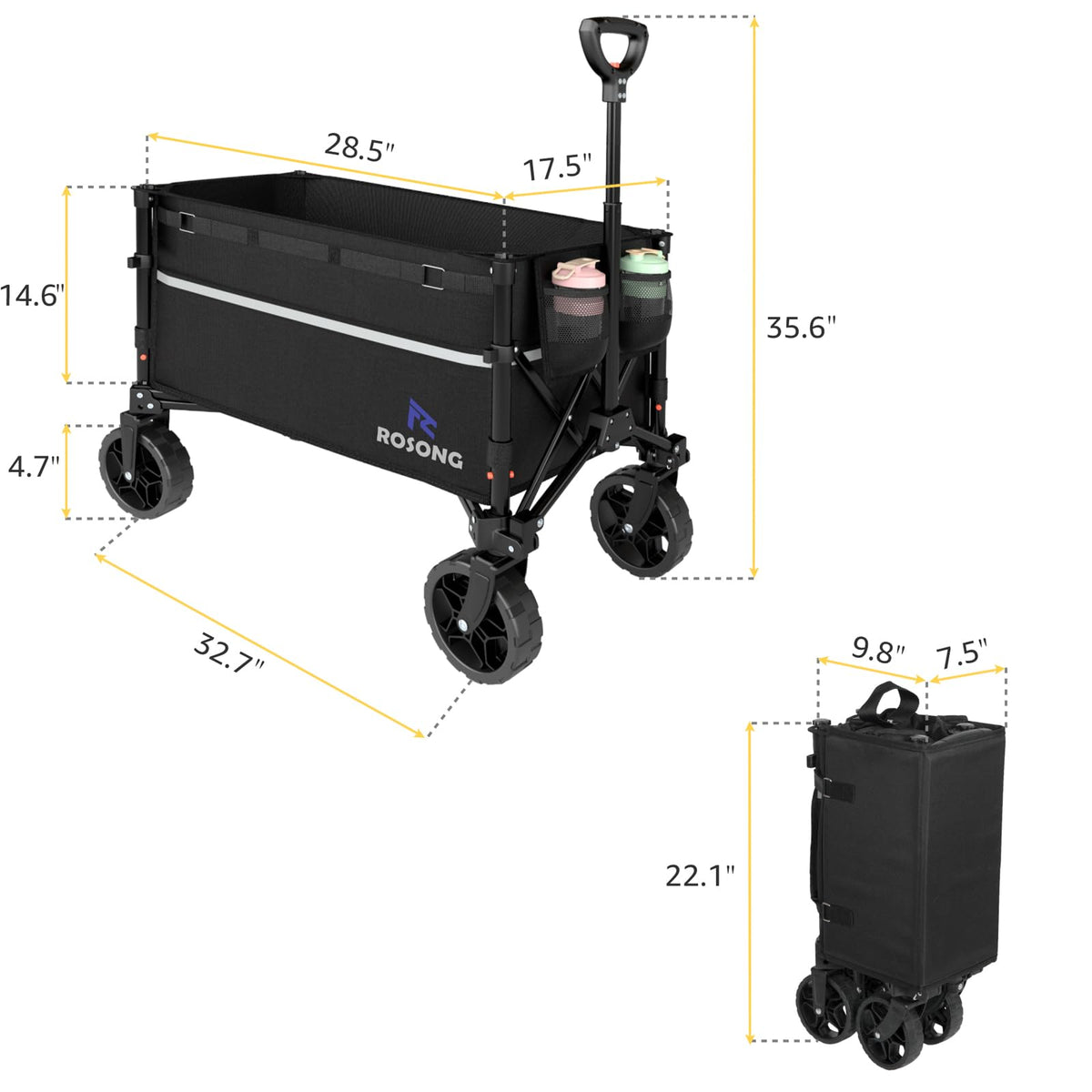 Collapsible Heavy Duty Wagon Cart with Wheels 120L Black A198