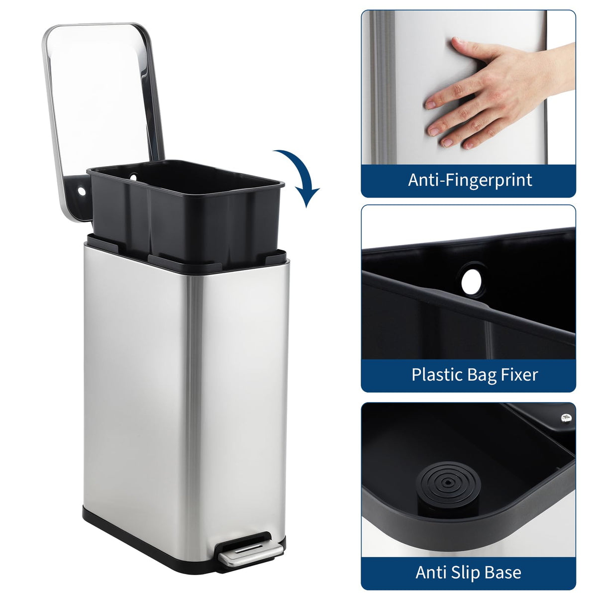 13.2 Gallon Stainless Steel Step Trash Can F213