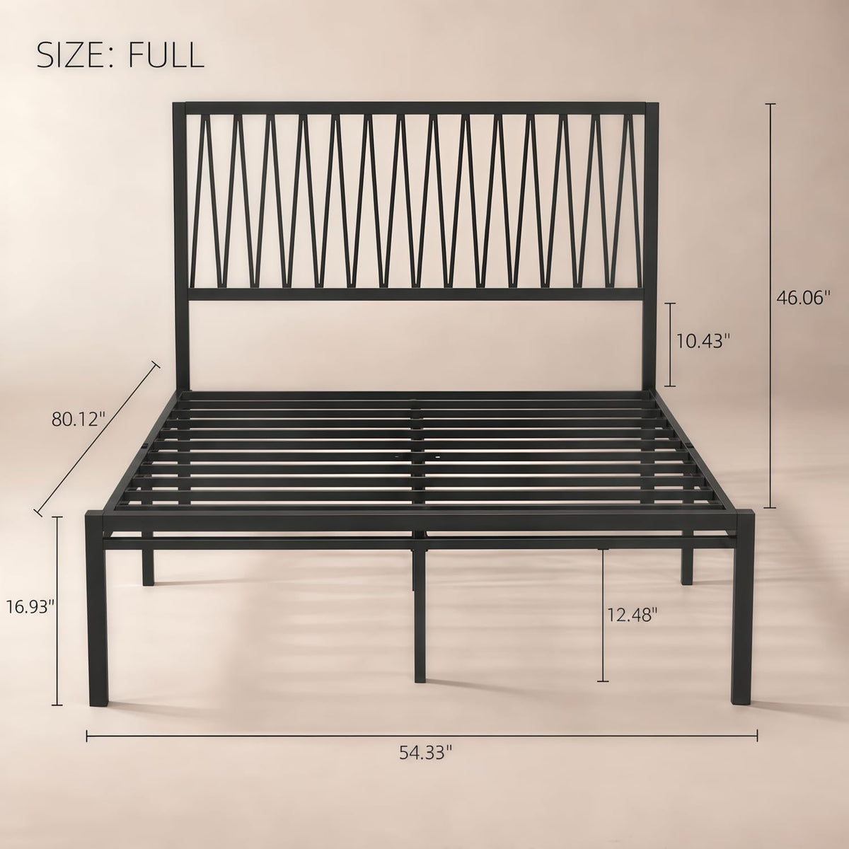 Black Metal Queen Bed Frame with Geometric Headboard Q760
