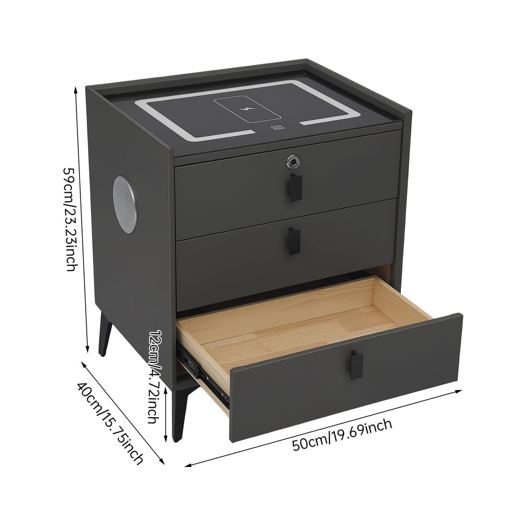 Fingerprint Lock Nightstand with USB & Wireless Charging and 3 Drawers A921787