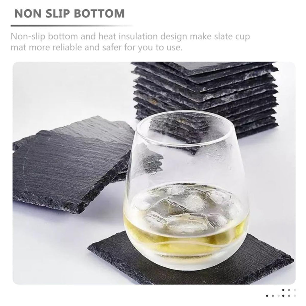 Black 12pcs Natural Stone Coaster Set G84336