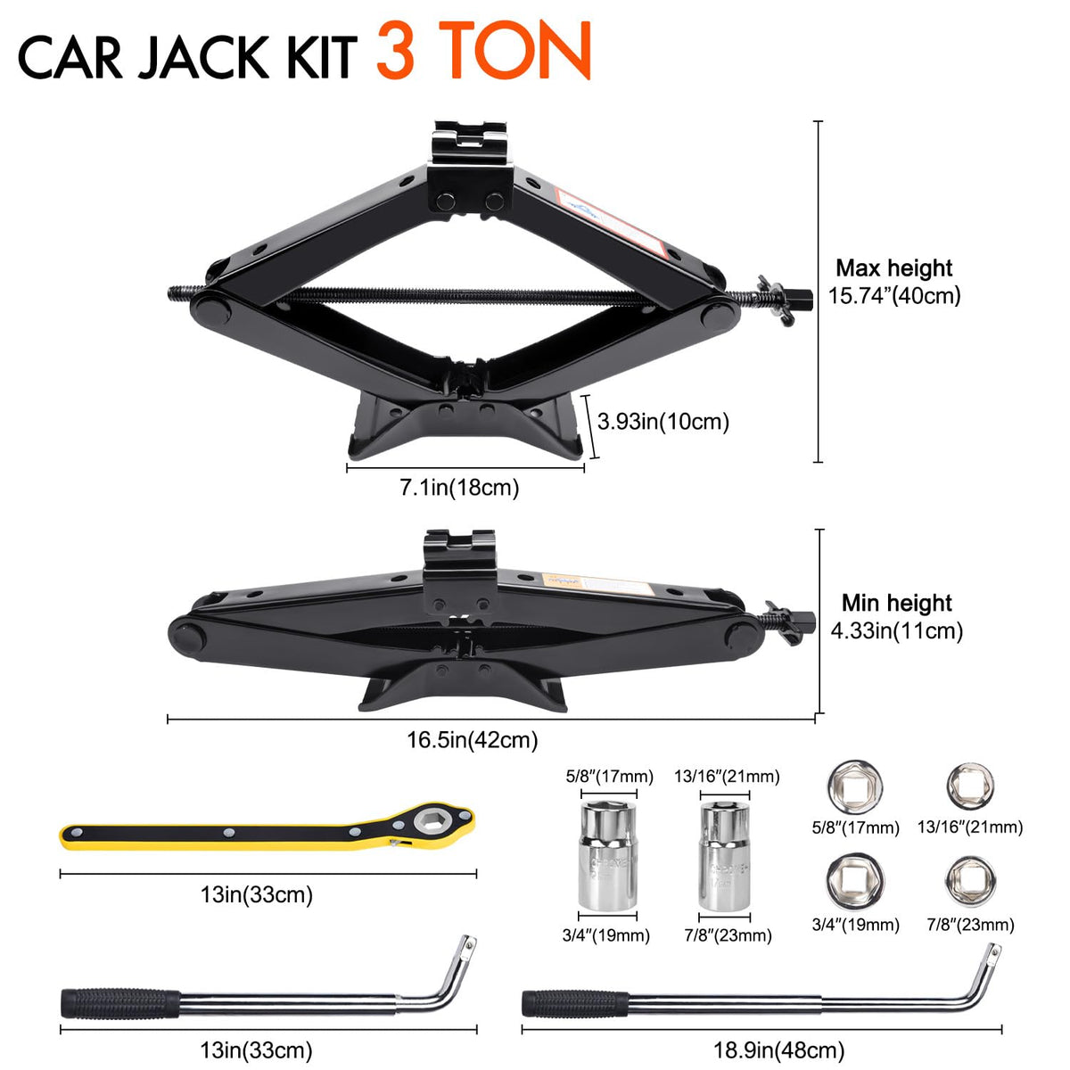 Scissor Car Jack 3 Ton Tire Changing Kit with Lug Wrench N4927