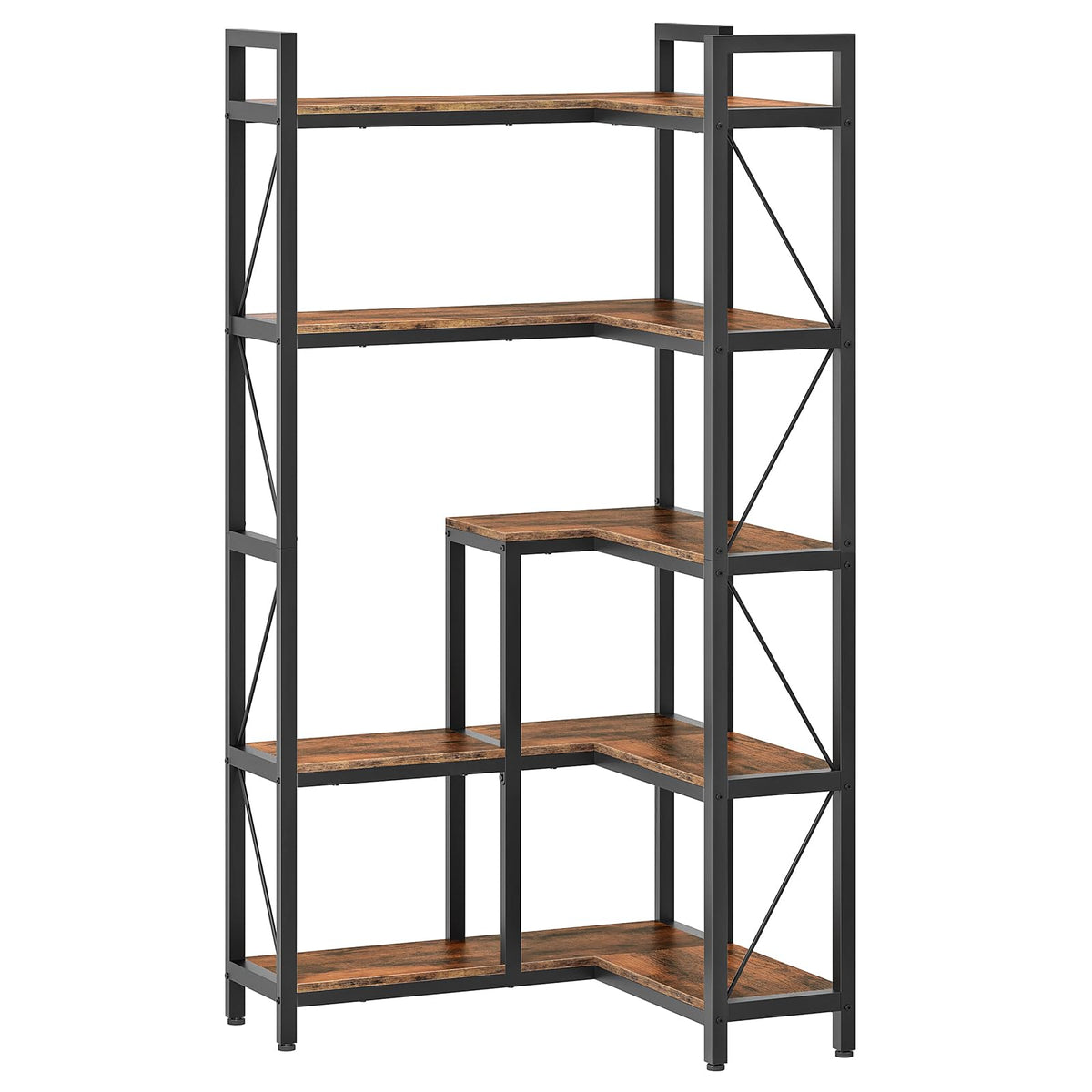 5-Tier L-Shaped Corner Bookshelf with Metal Frame F1566