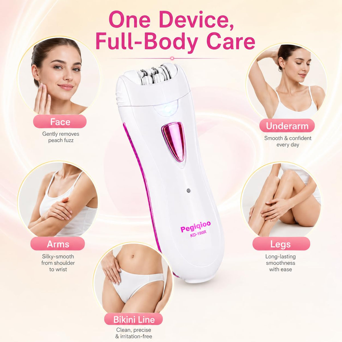 Facial Epilator with LED Light, Portable Rechargeable Body Epilator U729023
