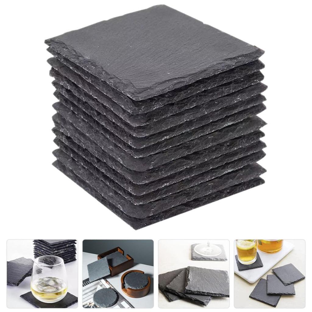 Black 12pcs Natural Stone Coaster Set G84336