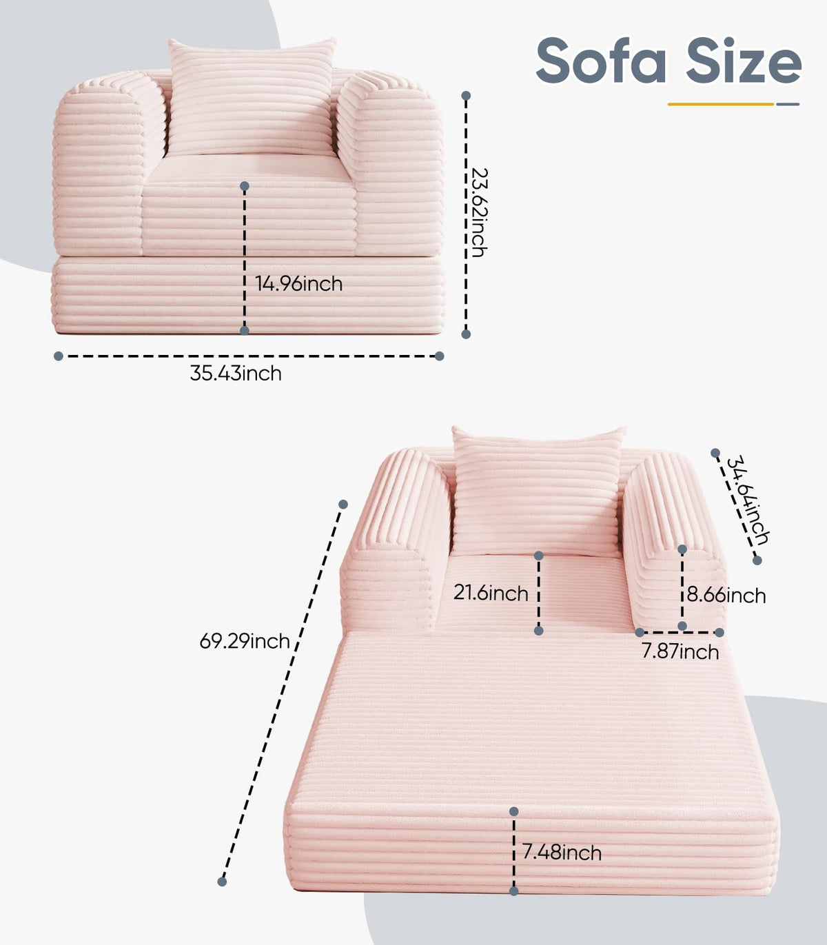 2 in 1 Convertible Sleeper Chair Folding Sofa Bed H3474