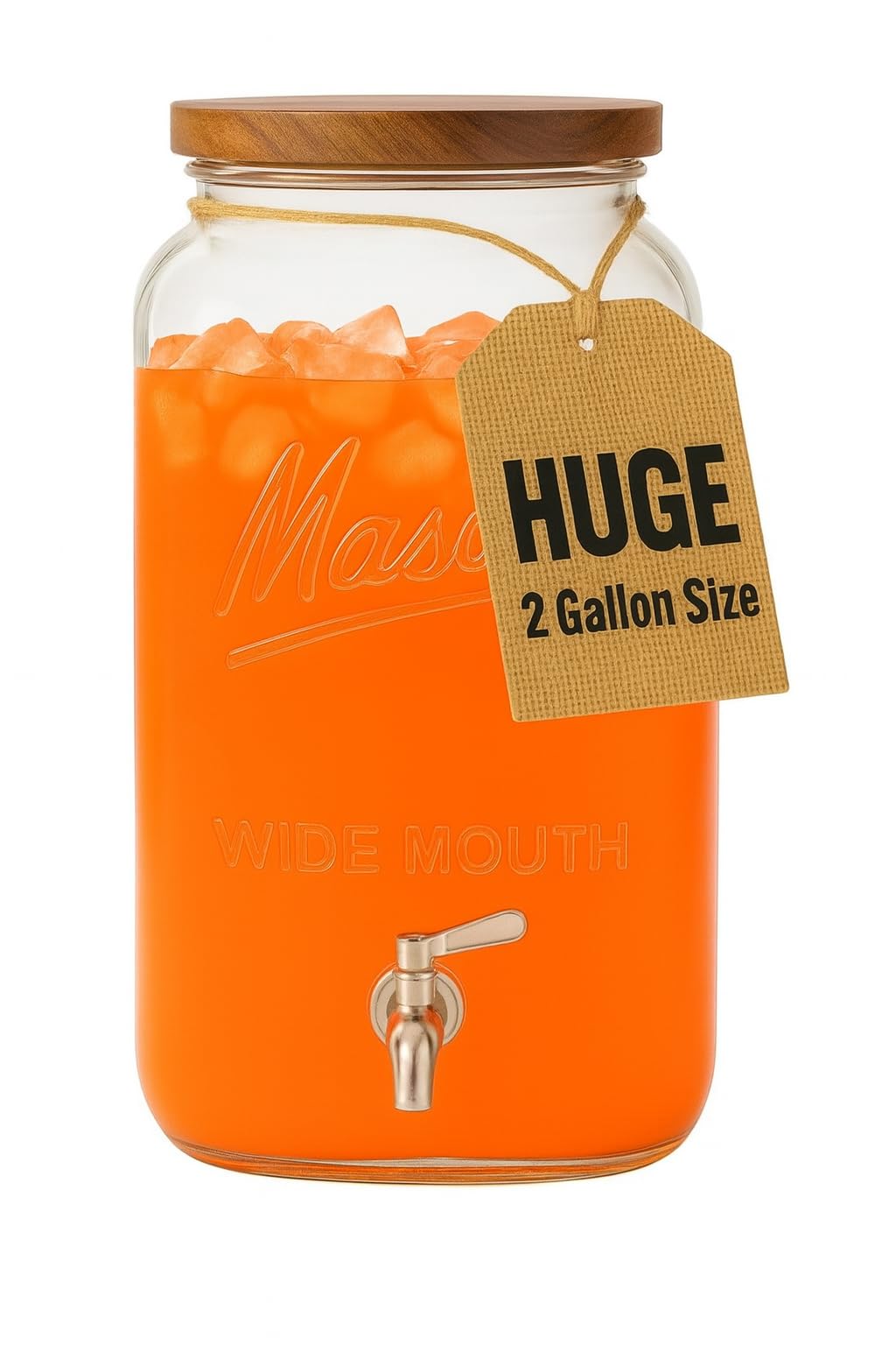 2 Gallon Glass Beverage Dispenser with Wooden Lid A3311