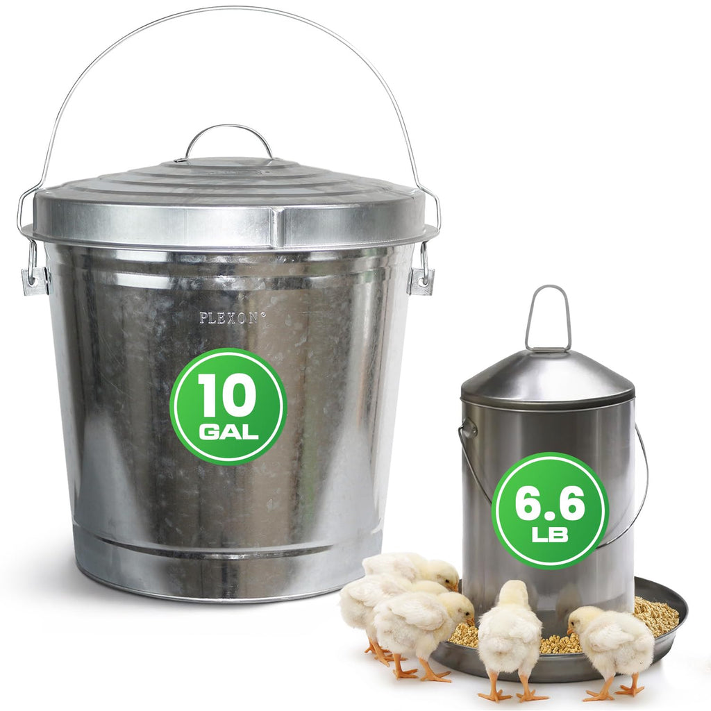6.6 Lb Stainless Steel Hanging Poultry Feeder with 10 Gallon Storage Bucket Z134