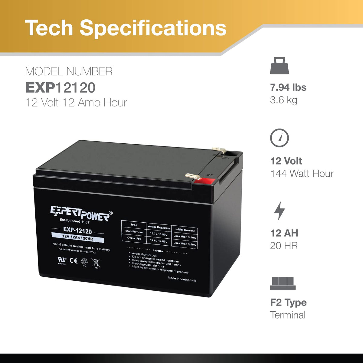 12V 12Ah Rechargeable Sealed Lead Acid AGM Battery with F2 Terminals I257