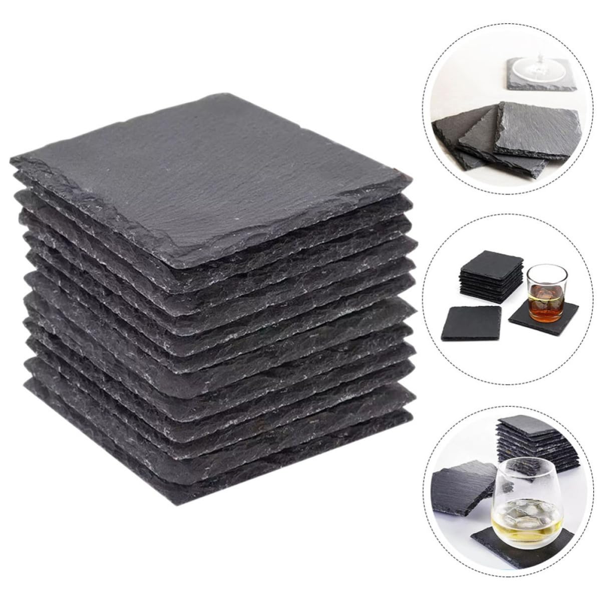 Black 12pcs Natural Stone Coaster Set G84336