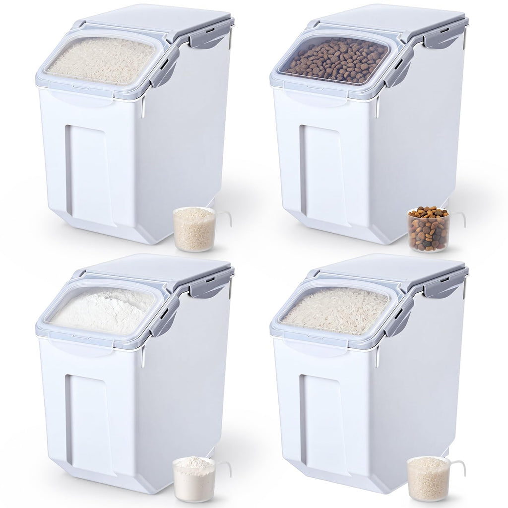 4 Pack 30 LB Airtight Dog Food Storage Container with Wheels Gray M7159