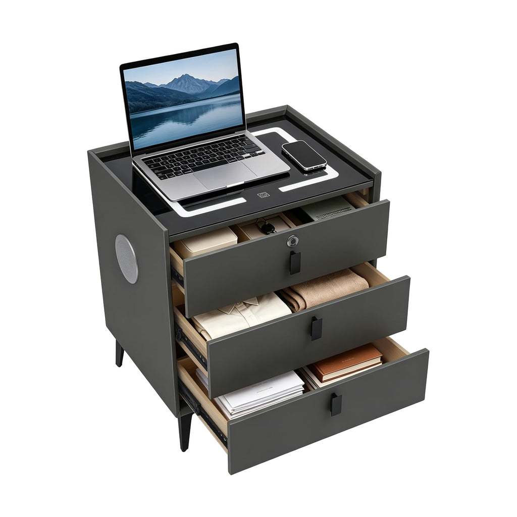 Fingerprint Lock Nightstand with USB & Wireless Charging and 3 Drawers A921787