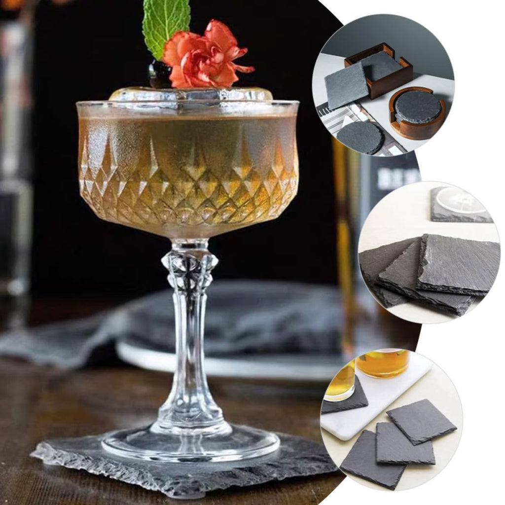 Black 12pcs Natural Stone Coaster Set G84336