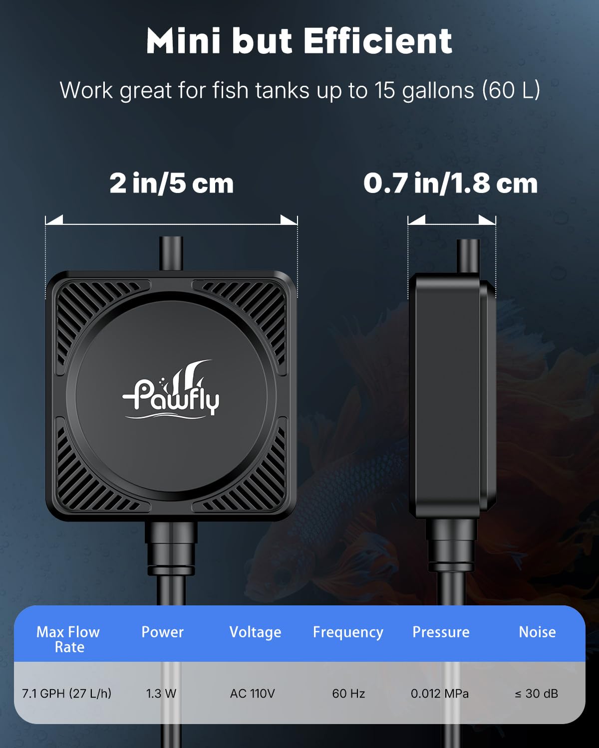 Nano Silent Aquarium Air Pump, 1.3 W 450 mL/min I964