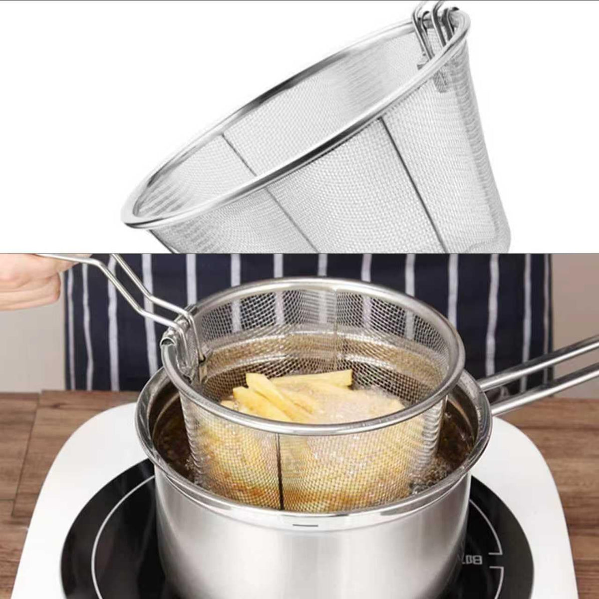 7-Inch Round Stainless Steel Deep Fryer Basket F558