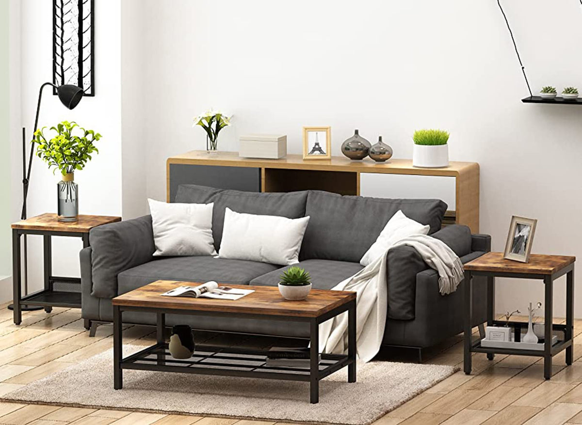 3 Pieces Coffee Table Set with 2 End Side Tables Y7096
