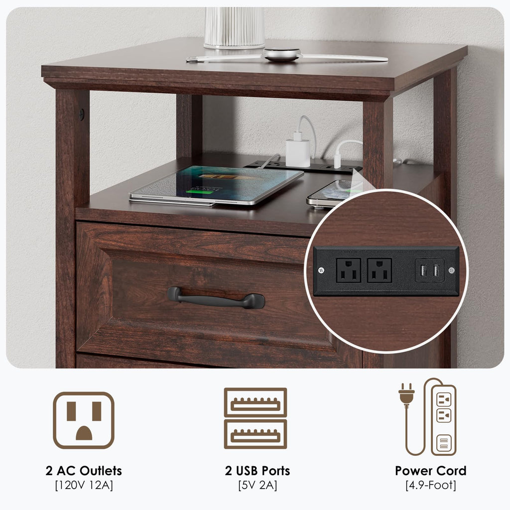 18'' Wood Nightstand with Charging Station S748199