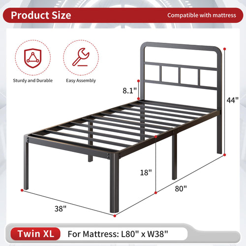 18 Inch Twin XL Black Metal Bed Frame with Headboard A338238