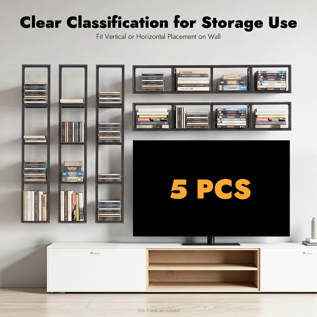 5Pcs Wall Mount Media Storage Rack T985240