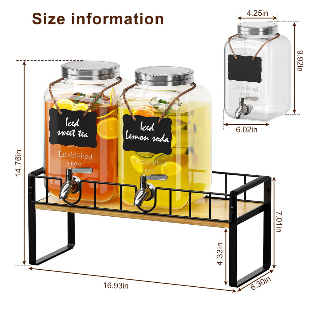 2 Pack 1 Gallon Glass Beverage Dispenser with Spigot and Ice Core Y7860