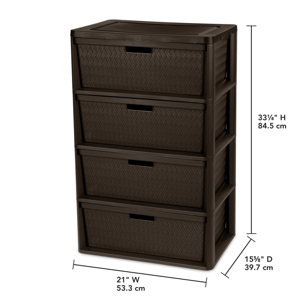 Brown 4 Drawer Plastic Storage Tower with Removable Bins P652267