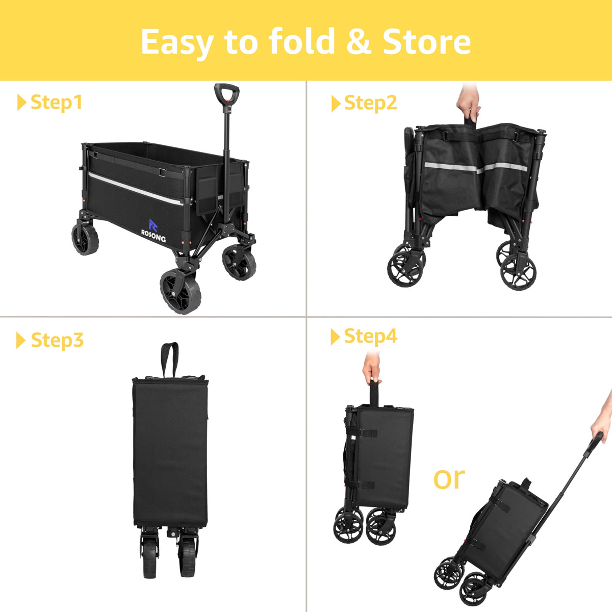 Collapsible Heavy Duty Wagon Cart with Wheels 120L Black A198