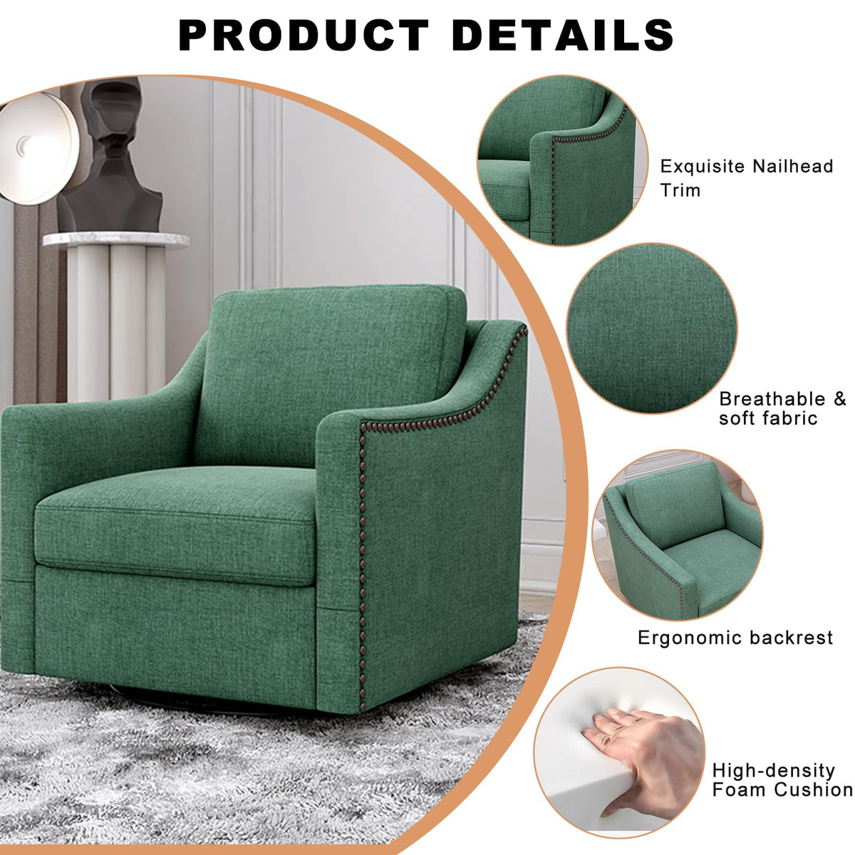 Swivel Accent Chair Set of 2 Green Armchair E28307
