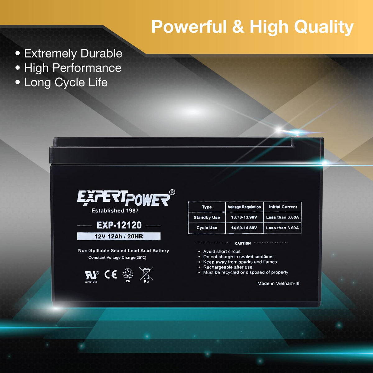 12V 12Ah Rechargeable Sealed Lead Acid AGM Battery with F2 Terminals I257
