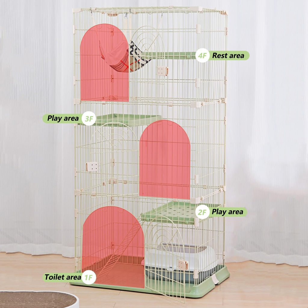 3/4-Tier Wire Cat Cage Playpen with Hammock and Platforms L149851