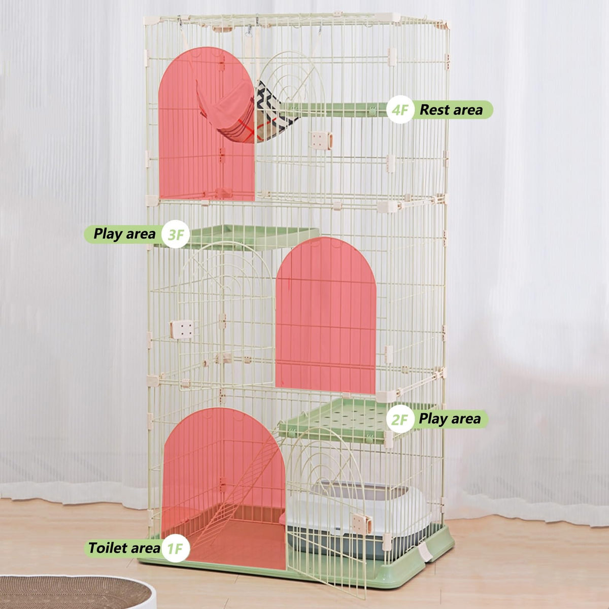 3/4-Tier Wire Cat Cage Playpen with Hammock and Platforms L149851