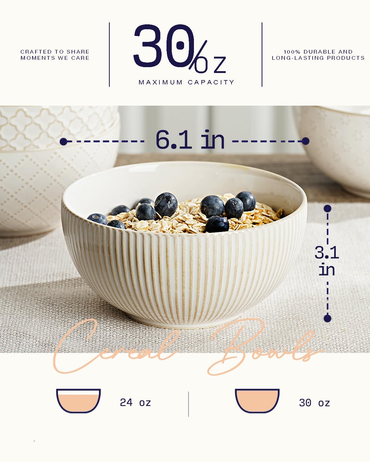 Ceramic Soup Bowls Set of 4 6.1 inch 30 oz L30146