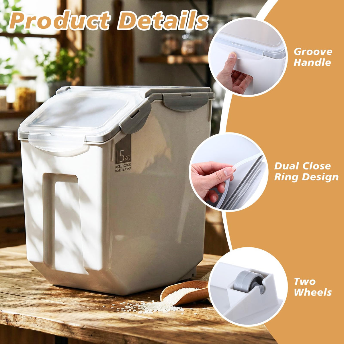 4 Pack 30 LB Airtight Dog Food Storage Container with Wheels Gray M7159