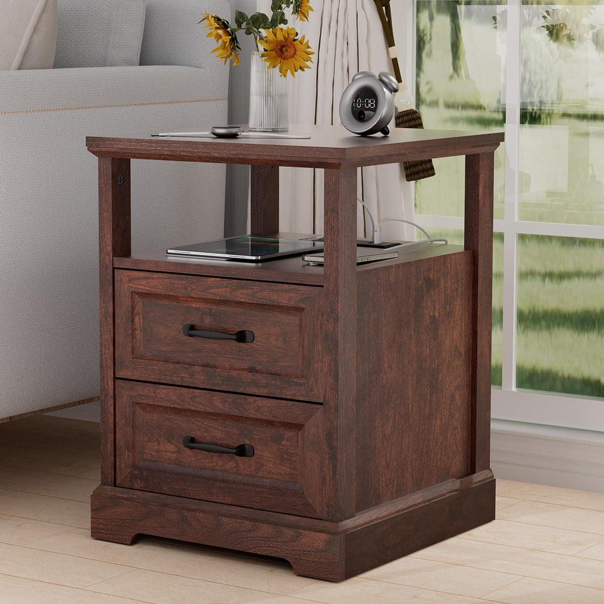 18'' Wood Nightstand with Charging Station S748199