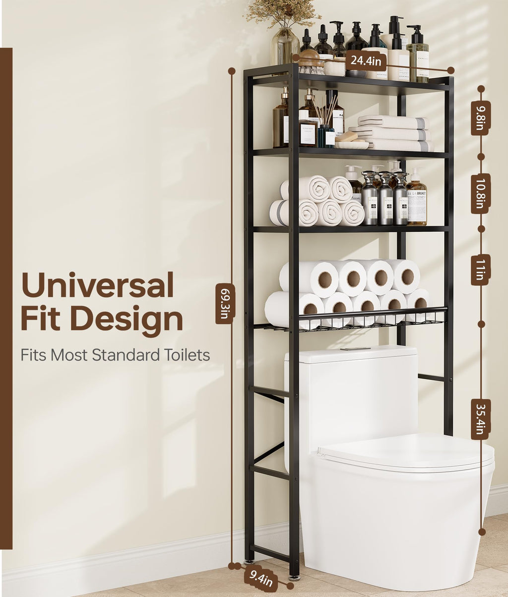 Brown 4-Tier Over-the-Toilet Storage Rack B813317