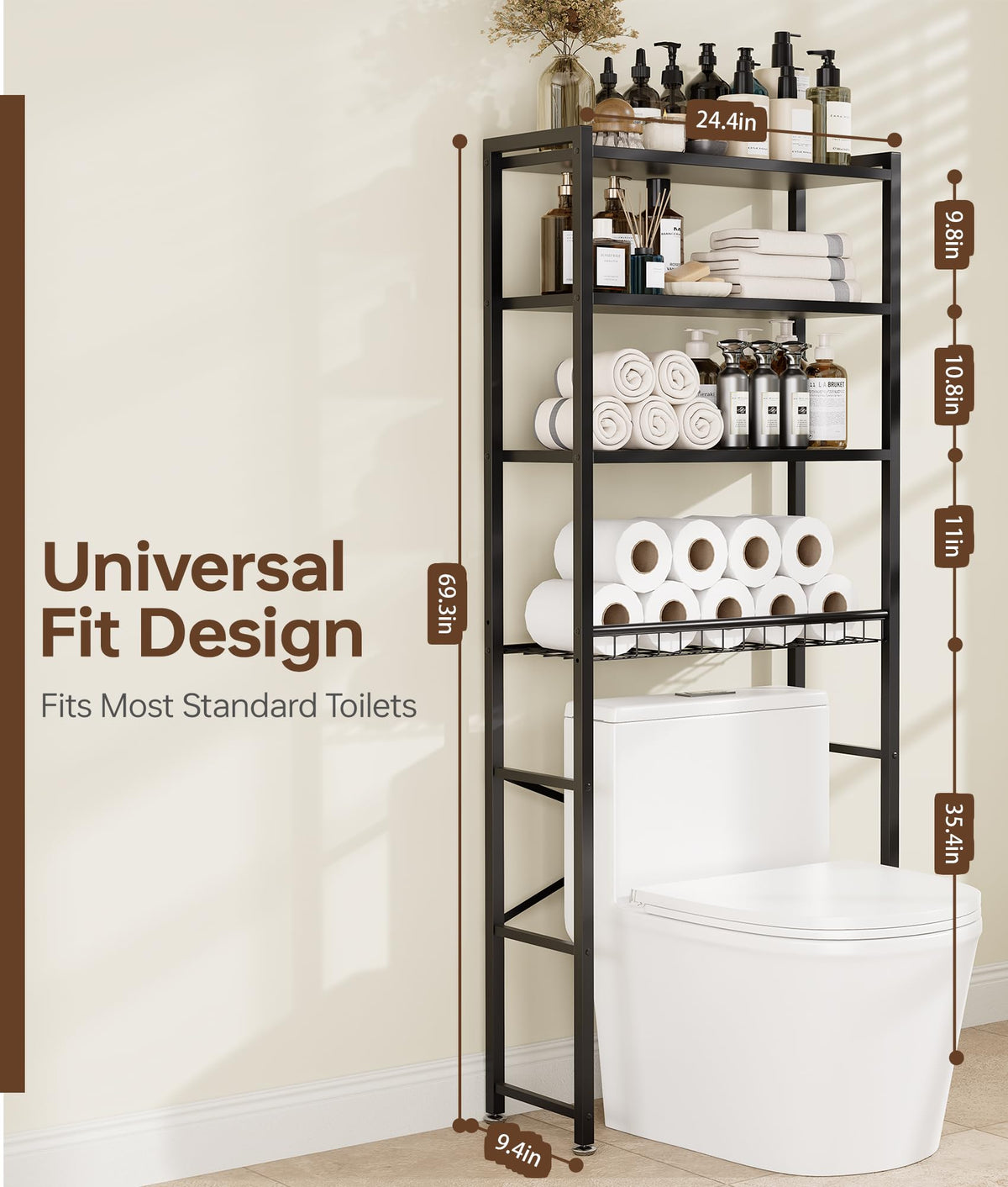 Brown 4-Tier Over-the-Toilet Storage Rack B813317