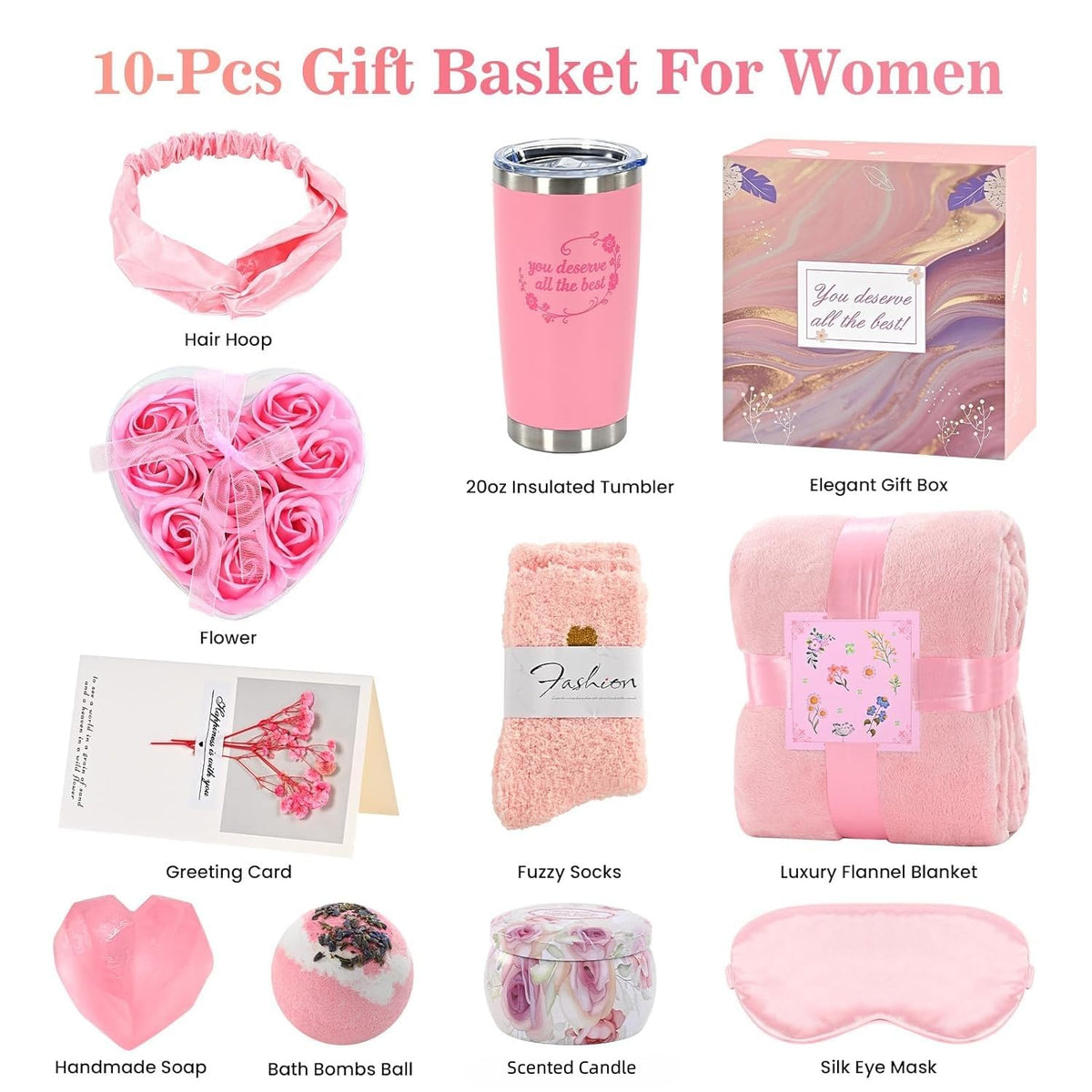 Birthday Gift Baskets, Spa Gift Sets, Blanket, Candle, Mugs Y8444