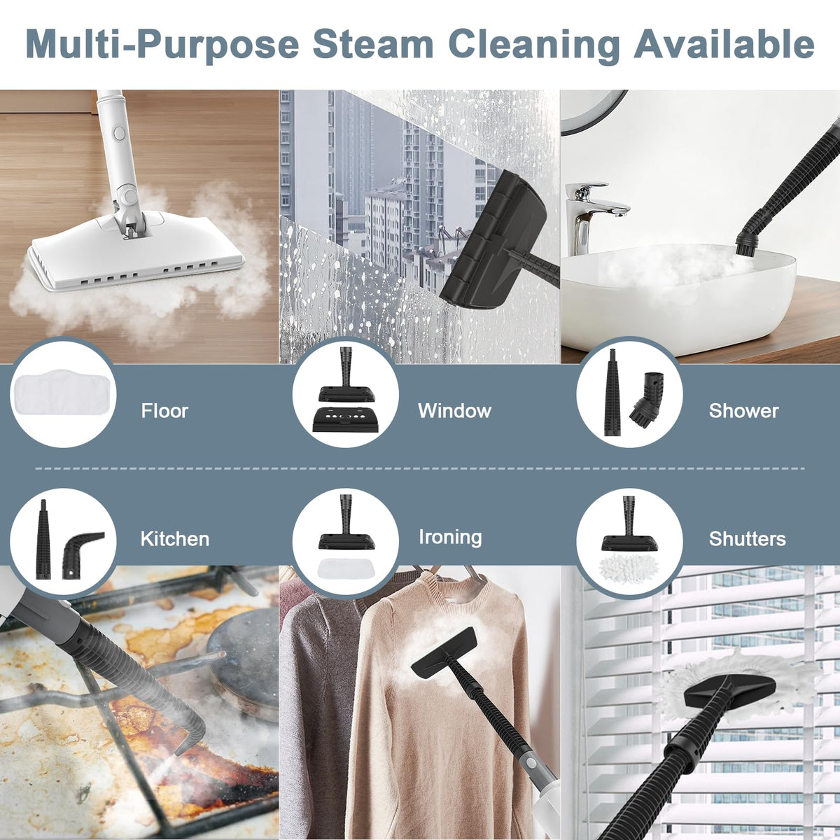 1200W Rotatable Steam Mop with 2 Modes, 400ML Tank, 23FT Cord T711