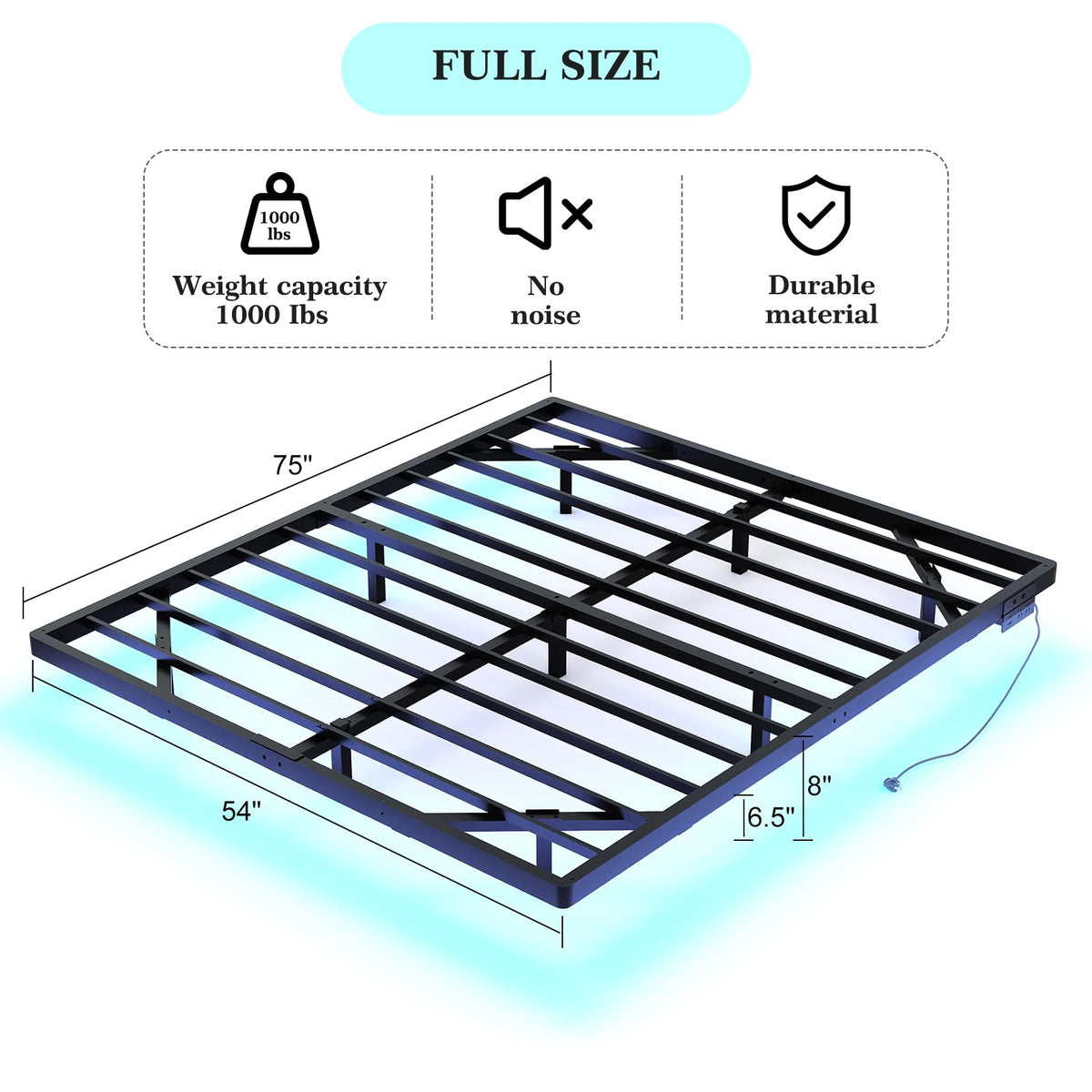 Full Size Metal Floating Bed Frame with LED Lights X495541