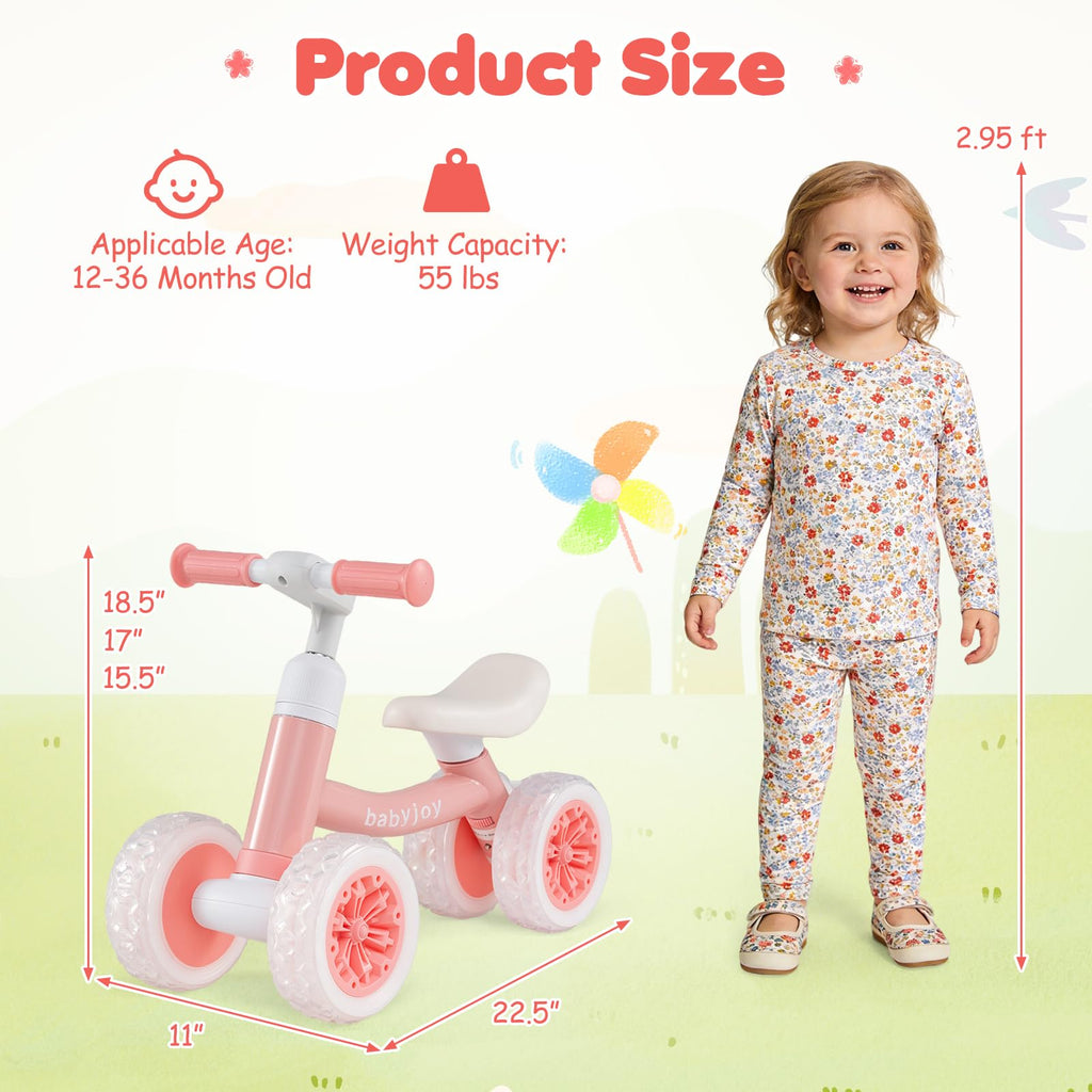 4 Wheels Toddler Balance Bike with Adjustable Handlebar & Seat F440