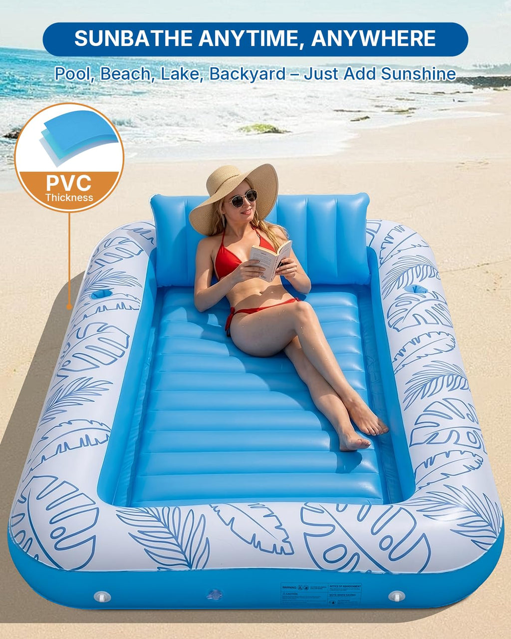 Inflatable Tanning Pool Float with Lights and Pillow D324