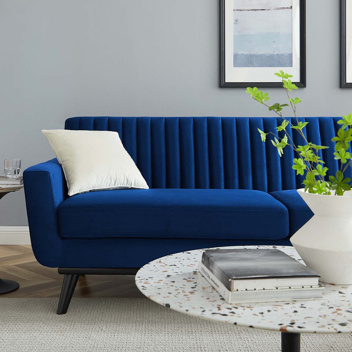Navy Channel Tufted Performance Velvet Sofa S114983