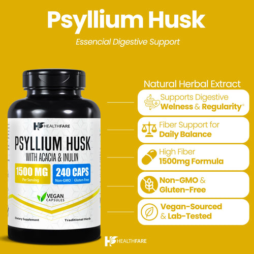 1500mg 240 Vegan Capsules Psyllium Husk Fiber Supplement U976982