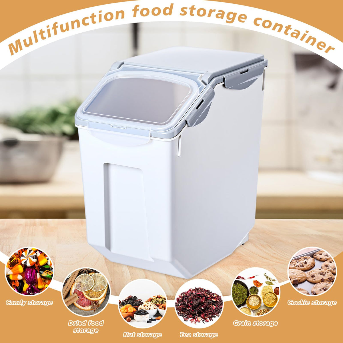 4 Pack 30 LB Airtight Dog Food Storage Container with Wheels Gray M7159