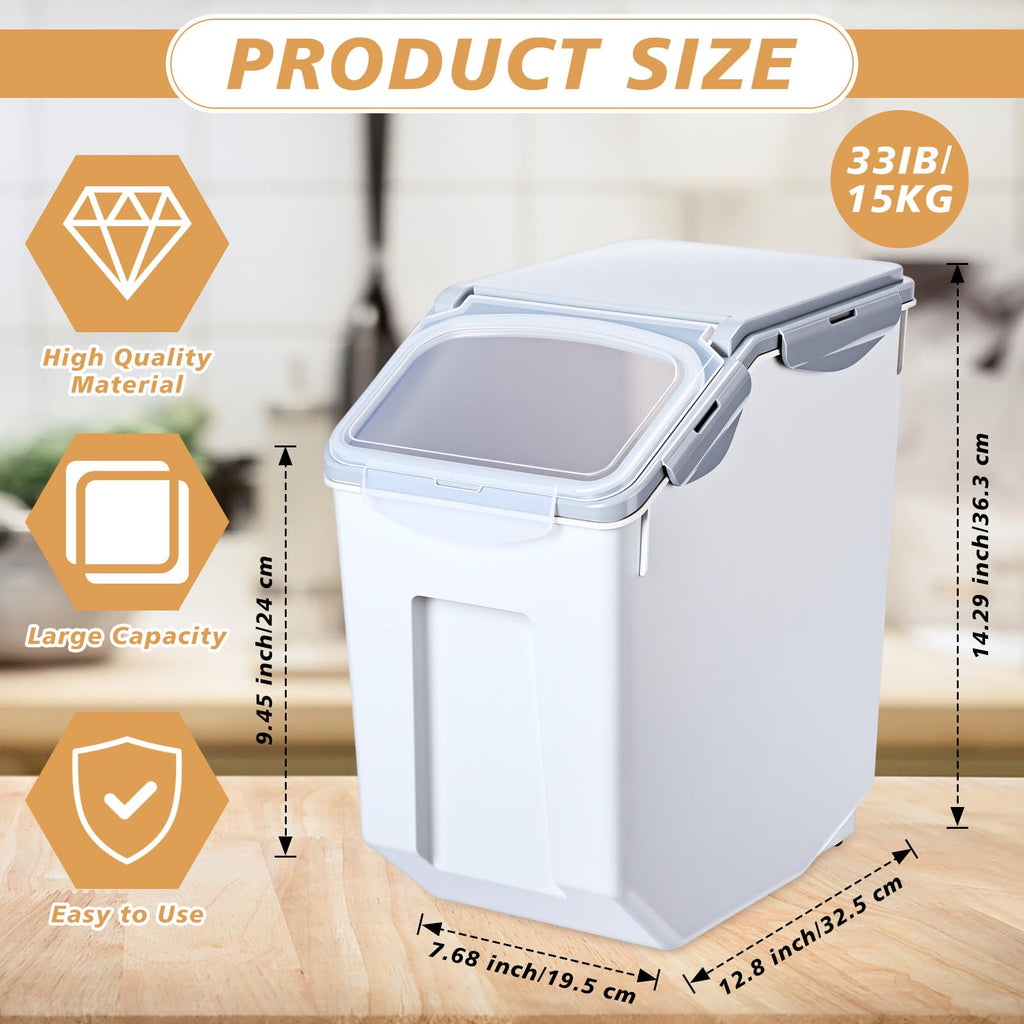 4 Pack 30 LB Airtight Dog Food Storage Container with Wheels Gray M7159