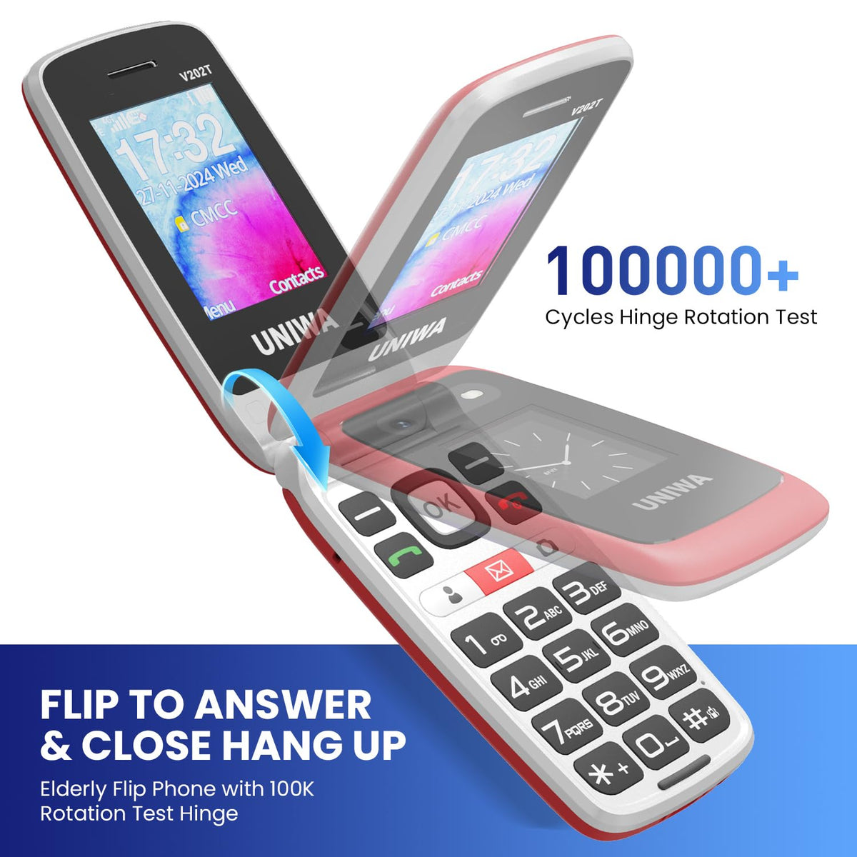 4G Flip Phone Unlocked Dual Screen 2.4"+1.77" Red D733