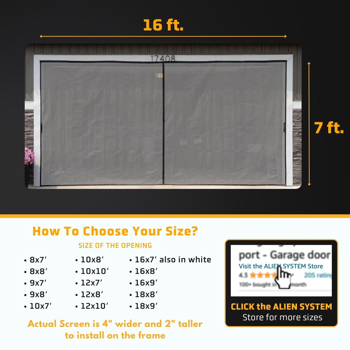 Magnetic Garage Door Screen 16x7 ft Fiberglass Mesh N581853