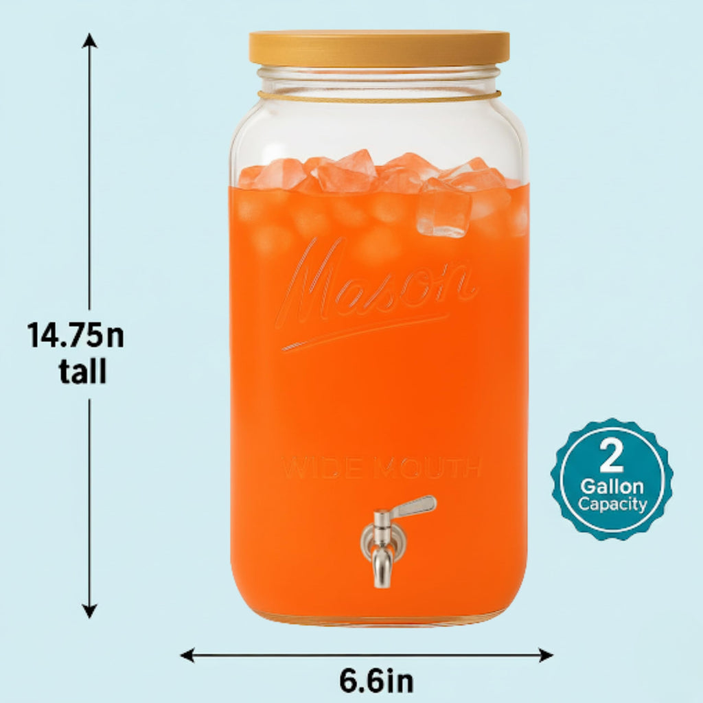 2 Gallon Glass Beverage Dispenser with Wooden Lid A3311