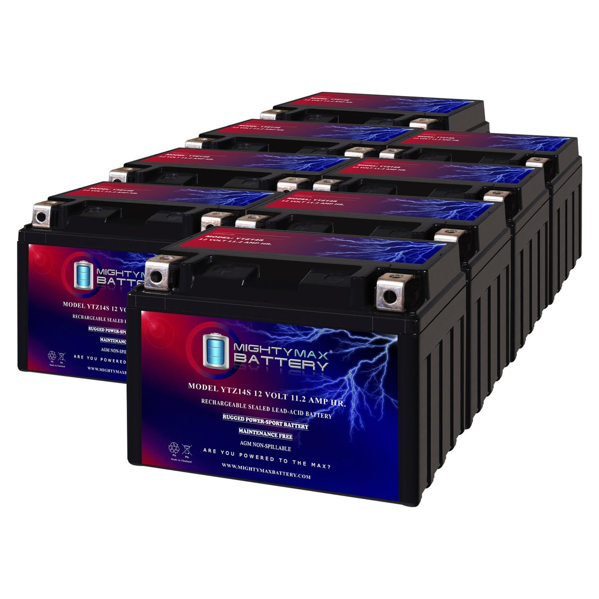 12 Volt 11.2 AH 230 CCA Rechargeable Maintenance Free SLA AGM Motorcycle Battery Pack of 8 W14910