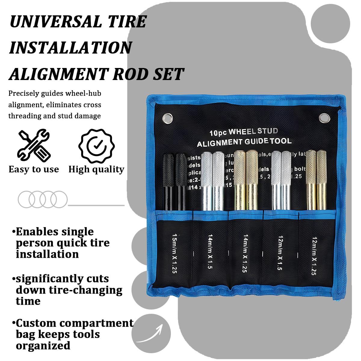 10PCS Wheel Alignment Pin Guide Tool M14 x 1.5/1.25 M12 x 1.5/1.25 M15 x 1.25 L571